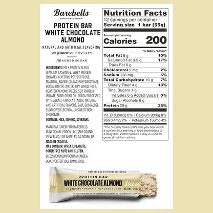Barebells Protein Bars White Chocolate Almond - 12 Count, Pack of 2 - Protein Snacks with 20g of High Protein - Chocolate Protein Bar with 1g of Total Sugars - On The Go Protein Snack & Breakfast Bars
