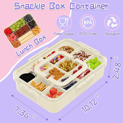 Snack Box Container for Kids - Adjustable 12-Compartment Snack Containers, Reusable Bento Box, Dishwasher Safe, BPA-Free, Perfect for School, Travel, Camping & Picnic, Ivory White