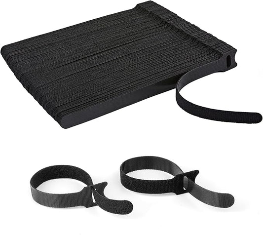 90PCS Reusable Cable Ties with Hook and Loop, Multi-purpose Adjustable 8 Inch Cable Management Wire Ties Cable Straps for Organizing Home, Office and Data Centers, Black
