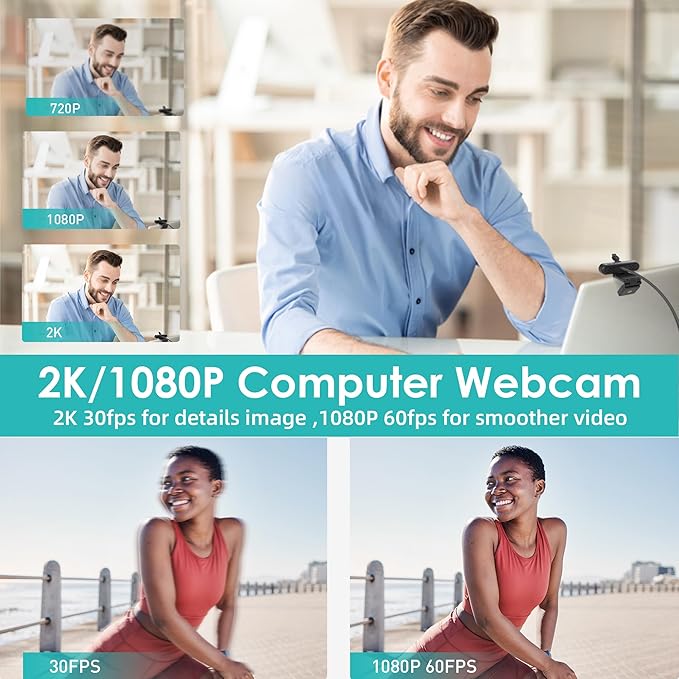 saylas 2K Webcam with Microphone, FHD Streaming Camera with 2K/1080P, 78°FOV, Privacy Cover, Plug & Play USB Web Cam, Autofocus, Webcam for PC, Computer Web Camera for Laptop, Desktop, Mac