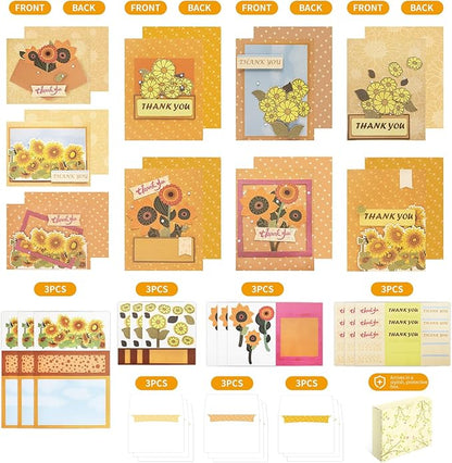 Card Making Kits Greeting Cards DIY Sunflower Thank You Cards with Envelopes, 9 Sets, Includes Wedding Thank You Cards, Sunflower Birthday Cards