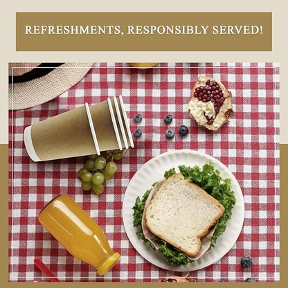 three leaf 12 Oz. Disposable Paper Cups, (Brown) 500 Ct. (20 Packs Of 25), Hot/Cold Cup For Coffee, Water, Tea, Juice, Picnic, Party, Travel And Events