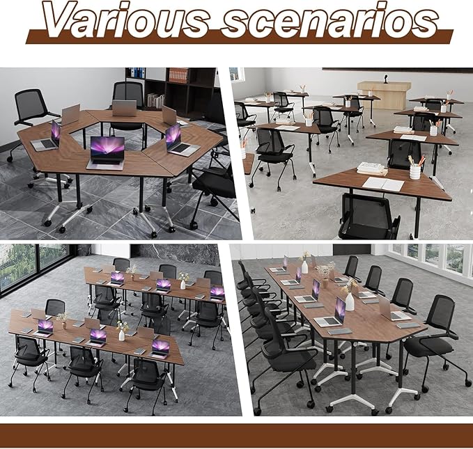 Folding Conference Table, Conference Room Tables with Wheels Foldable Large Rectangle Meeting Seminar Table for 6-12 People, Flip Top Mobile Training Table for Office Classr（4PCS,47in）