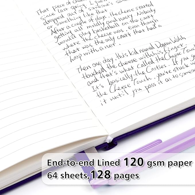 feela 3 Pack Notebooks Journals Bulk, Hardcover Notebook Classic Ruled Lined Journal Set with Pen Holder for Work Business Journaling Note Taking, with 3 Black Pens, 120 GSM, 5.1”x8.3”, A5, Purple