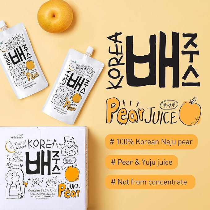 Korean Pear Juice Boxes 48.7 Fl Oz (Pack of 8) – 배주스 – [Good for Hangover] Fresh Juice, On-the-Go Drinks