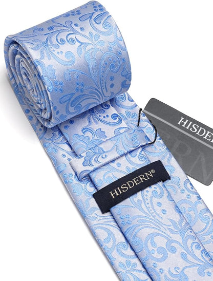 HISDERN Men Floral Ties Woven Classic 3.4" Necktie Set Formal Tie Pocket Square for Wedding with Handkerchief Gift Box