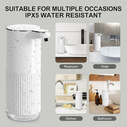 Automatic Foaming Soap Dispenser, 12.2oz/360ml Rechargeable Touchless Hand Soap Dispenser, 4 Level Adjustable with Display, Waterproof Wall Mounted Soap Dispenser for Bathroom Kitchen, White