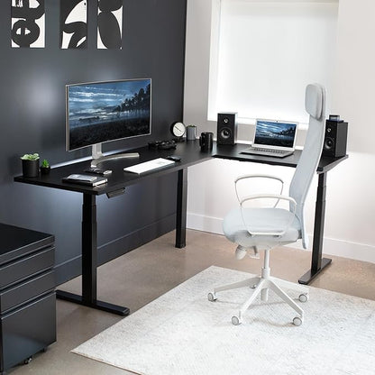 VIVO Electric 78 x 55 inch Square Corner Memory L Shaped Stand Up Desk, Black Table Top, Black Frame, Corner Height Adjustable Workstation, 3E-S Series, DESK-KIT-3E5SB