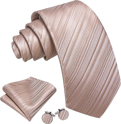 Barry.Wang Tie Sets for Men Silk Solid Necktie Stain Ties Handkerchief Pocket Square Cufflinks Wedding Business Dyed
