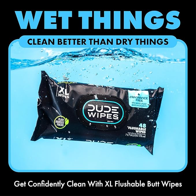 DUDE Wipes - On-The-Go Flushable Wipes - 2 Pack, 60 Count - Unscented Extra-Large Individually Wrapped - Vitamin E & Aloe - Septic and Sewer Safe
