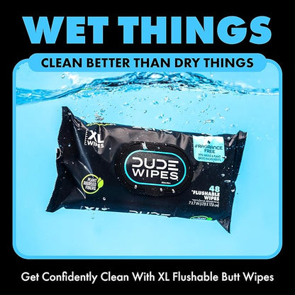 DUDE Wipes - On-The-Go Flushable Wipes - 2 Pack, 60 Count - Unscented Extra-Large Individually Wrapped - Vitamin E & Aloe - Septic and Sewer Safe