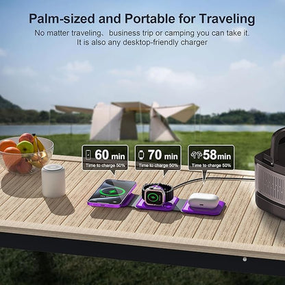 UCOMX 3 in 1 Charging Station for Multple Devices,Foldable 3 in 1 Wireless Charger for Travel,Nano Wireless Charging Station for iPhone16 15 14 13 12 Pro Max/Watch10 9 8 7 6 5 4 3 Ultra/AirPod Pro