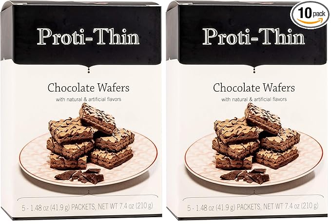 Proti-Thin High Protein Chocolate Wafer Squares, 15g Protein, Low Calorie, Low Sugar, Aspartame Free, Diet Wafer Bars, Healthy Snack, 2 Wafers per Serving, 5 Count Box (Pack of 2)