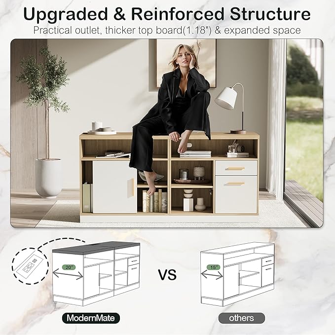 Home Office Furniture Set, 114" Standing Desk with 2 File Cabinets, AC/USB, Extra Long Double Desk for 2 Person, Electric Height Adjustable for Home and Office, Light Walnut