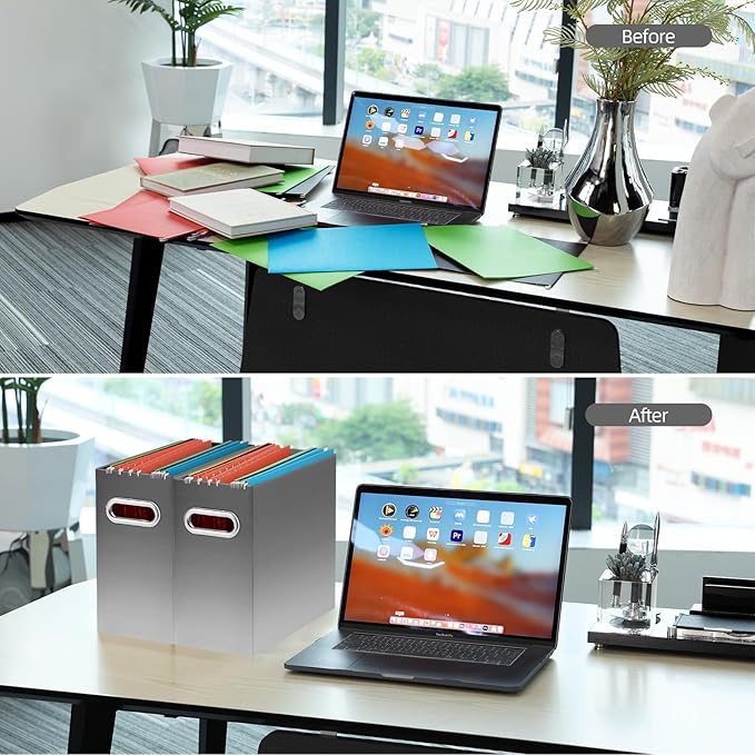 Oterri Cardboard File Organizer Box for Hanging File Folders Letter Size,File Box for Computer Desk,File Cabinet,Working Home,Office,Classroom (Gradient Light gray, Letter Size - 2 Packs)