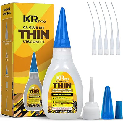 CA Glue Thin Viscosity Kit, 1.75 oz. Cyanoacrylate Glue, Super Glue for Precision Repairs, Wood, Plastic, Model Building, Crafts, and 3D Printing, Fast-Drying Adhesive for Tight Spaces and Cracks