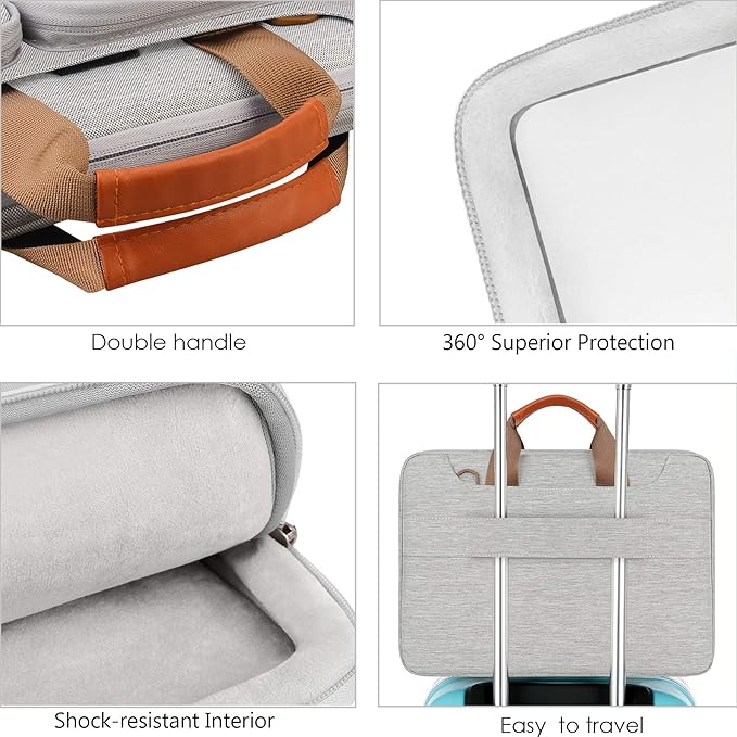Lacdo 360° Protective Laptop Shoulder Bag, 15-15.6 inch Laptop Sleeve Case for Acer HP Lenovo Dell ASUS Laptop, Acer Aspire, HP Pavilion, Dell Inspiron, Lenovo IdeaPad,ASUS ZenBook Computer Bag, Gray