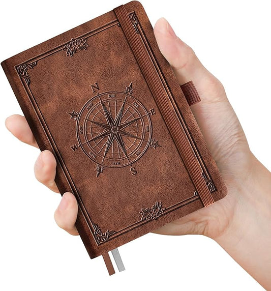 AHGXG Small Lined Pocket Journal Notebook for Men - 256 Numbered Pages College Ruled B6 Mini Journal, Vintage Soft Leather Hardcover, 80gsm Paper, for Women Work Office School, 4.1'' X 5.7''- Brown