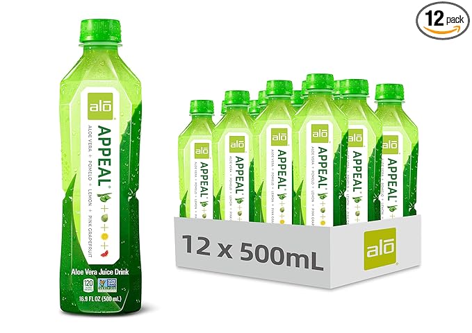 ALO Aloe Vera Juice Drink | APPEAL - Pomelo + Grapefruit + Lemon | 16.9 fl oz, Pack of 12 | Plant-Based Drink with Real Aloe Pulp