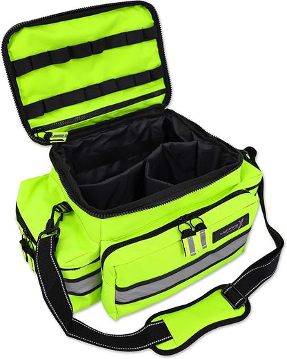 Lightning X Products Lightning X Mid-Sized First Responder EMT Bag | LXMB25 Fully Stocked Aid Kit w/ 200+ BLS Supplies - Fluorescent Yellow