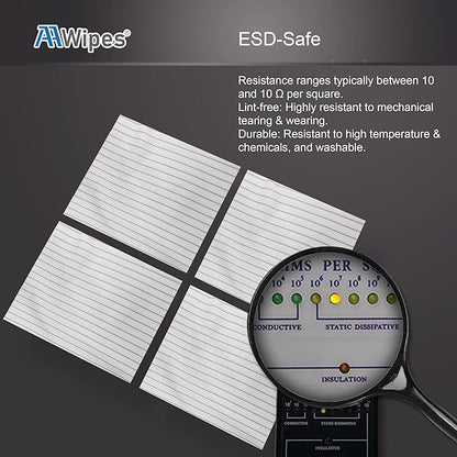 AAWipes Anti-Static Cleanroom Wipe Cloths (4"x4", Pack of 400) - Safe Electrostatic Discharge (ESD) Polyester Wiper Special ESD-Safer Wiper Cloths Lint Free Static Dissipative Wipers (CE16004)