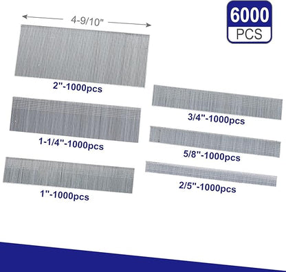 HW HAMWOO 18 Gauge Brad Nails,Galvanized 18GA Nail Gun Nails Assorted,Suitable for Most Brand of 18 GA Pneumatic and Electric Brad Nailer(2",1-1/4",1",3/4",5/8",2/5",6000Pcs)