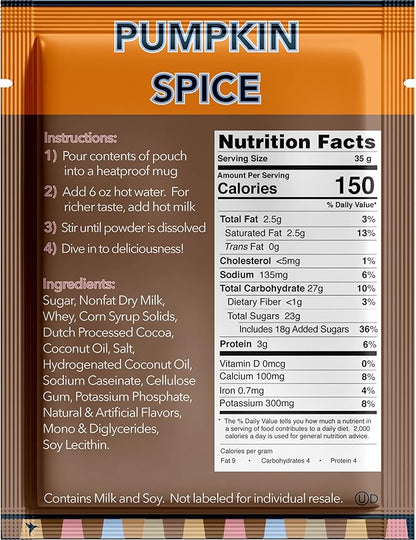 Double Donut Pumpkin Spice Hot Chocolate Mix Packets, Flavored Pumpkin Spice Hot Cocoa Mix, 32 Count