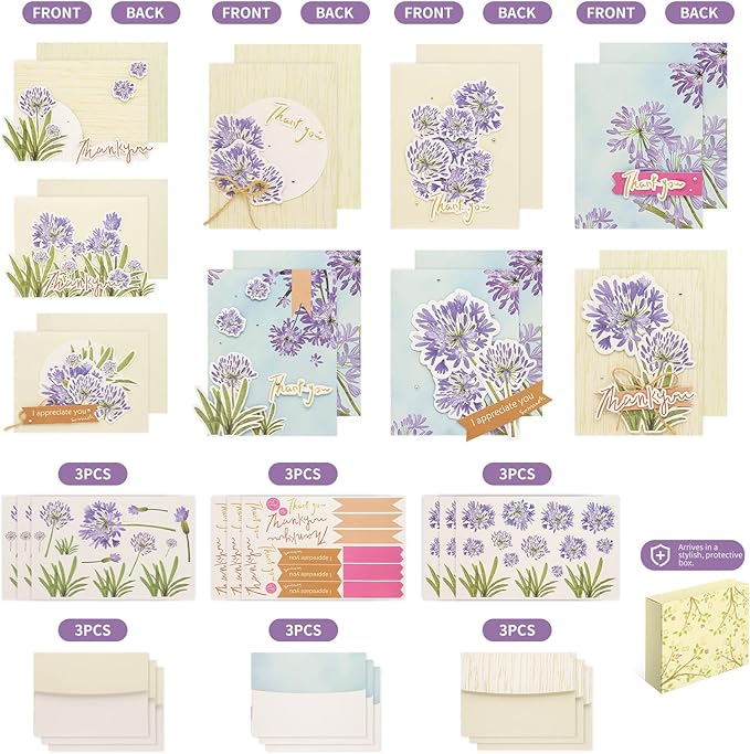 DIY Card Making Kit for Adults Flower Appreciation -Themed & Thank You Cards with Envelopes for Birthdays, Weddings, Teachers, Parents, and Gift Giving (9 Sets)