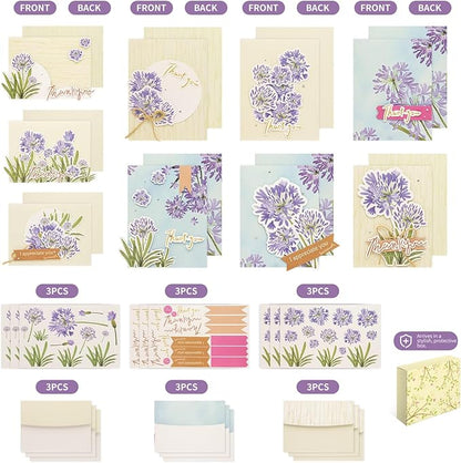DIY Card Making Kit for Adults Flower Appreciation -Themed & Thank You Cards with Envelopes for Birthdays, Weddings, Teachers, Parents, and Gift Giving (9 Sets)