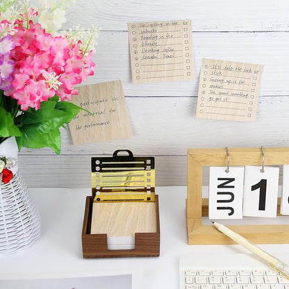 MultiBey Sticky Note Holder with Stencil, 2 Pads 3x3 Sticky Note, Line Stencil and Memo pad Holder, Walnut Wood Sticky Notes Dispenser, Perfect for to-Do Lists, Home, Office