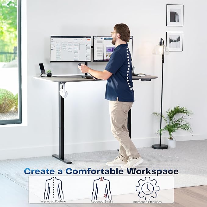 VIVO Electric 63 x 32 in Standing Desk, Memory Height Adjustment, 1B Series, Dark Gray Top Black Frame, DESK-KIT-1B1G