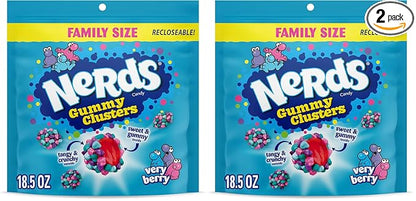 NERDS Gummy Clusters, Candy, Very Berry, Crunchy and Gummy, 18.5 oz (Pack of 2)