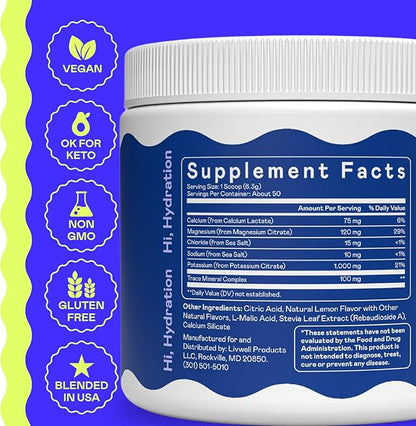 Hi-Lyte Keto K1000 Electrolyte Powder | Lemonade | Hydration Supplement Drink Mix | Boost Energy & Beat Leg Cramps | No Sugar, No Maltodextrin | 50 Servings