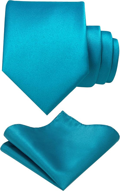 RBOCOTT Solid Color Tie and Pocket Square Hankerchief with Lapel Pin Set for Men