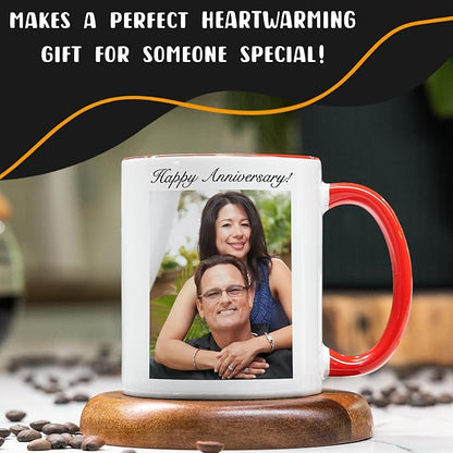 Personalized Coffee Mug, Custom Picture Text or Logo Ceramic Mug, Customized Gift for Men & Women, Taza Personalizada with Photo and Words, Customizable 11 Oz Tea Cup | White - Red