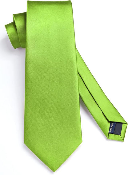 HISDERN Mens Solid Color Ties Formal Satin Necktie and Pocket Square Set Classic Wedding Business Tie & Handkerchief