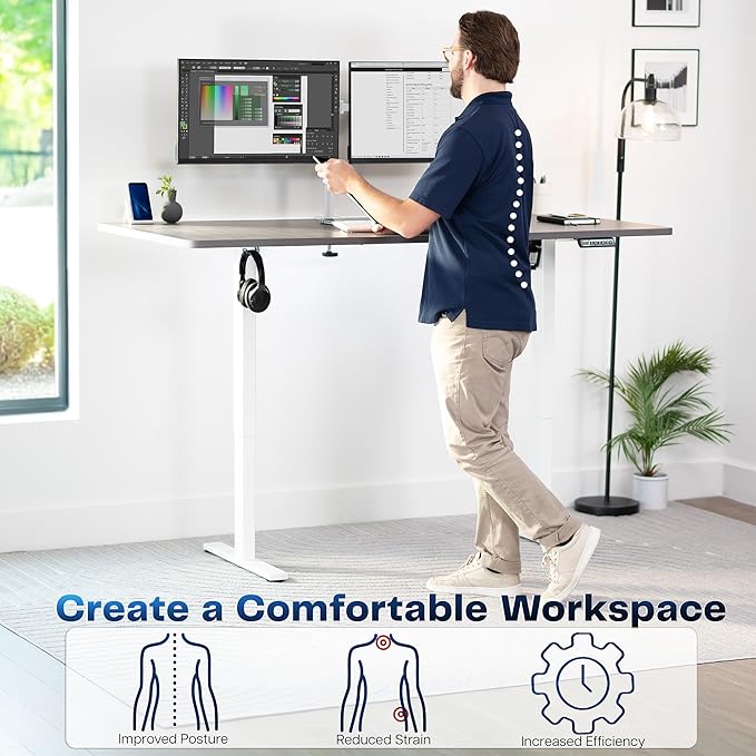 VIVO Electric 71 x 36 in Standing Desk, Memory Height Adjustment, 1B Series, Dark Gray Top White Frame, DESK-KIT-1W7G-36
