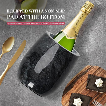 ZORMY Premium Marble Wine Chiller Bucket, Wine and Champagne Cooler, Wine Bottle Ice Chiller, 750ml Bottle Cooler, Home Bar & Kitchen Decor, Ideal Gift for Wine Lovers (Black)