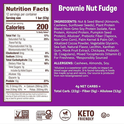 Munk Pack Brownie Nut Fudge Keto Protein Bars Stocking Stuffers | 15g Protein, 1g Sugar, 4g Net Carbs | Vegan, Plant-Based Snacks for Gut Health | 12 Count