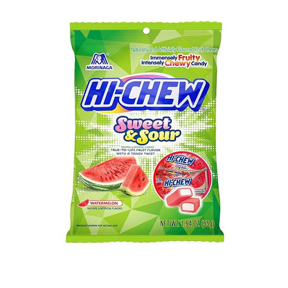 HI-CHEW Sweet & Sour Watermelon, Pack of 12 Mini Bags, 1.94oz each - Chewy Fun Soft Taffy Candy Variety Pack - Immensely Juicy Fruity Flavors - Individually Wrapped for Sharing