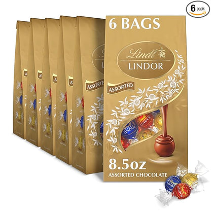 Lindt LINDOR Assorted Chocolate Truffles, Chocolate Candy with Smooth, Melting Truffle Center, 8.5 oz. Bag (6 Pack)