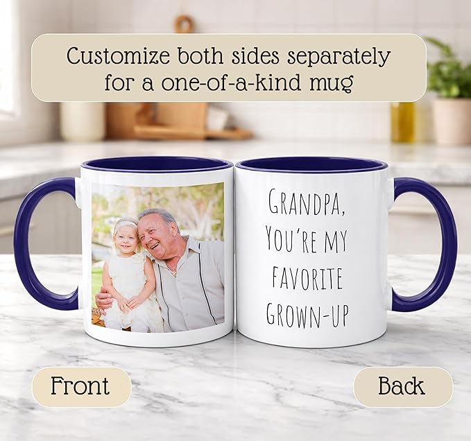 Personalized Coffee Mug | Custom Photo Text and Logo Ceramic Mug | Customized 11 Oz Tea Cup | Unique Gift for Men & Women – Taza Personalizadas Design with Picture or Message | White – Blue