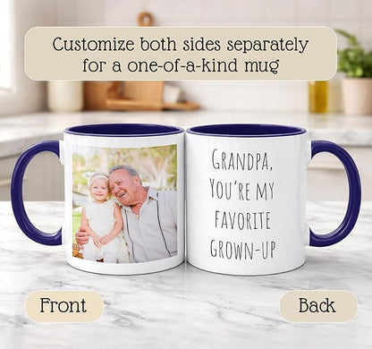 Personalized Coffee Mug | Custom Photo Text and Logo Ceramic Mug | Customized 11 Oz Tea Cup | Unique Gift for Men & Women – Taza Personalizadas Design with Picture or Message | White – Blue
