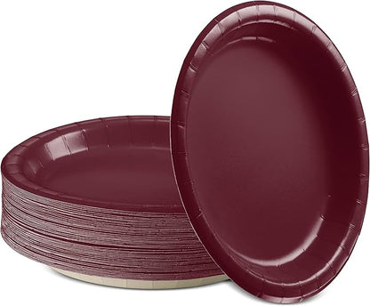 Burgundy Paper Dessert Plates, 6 3/4 Inches, Strong and Sturdy for Party, Dinner, Holiday, Picnic, Travel - Pack of 50