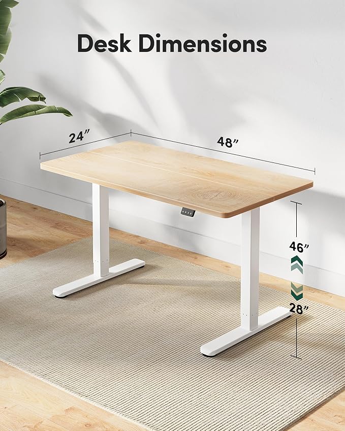 FEZIBO Electric Standing Desk Adjustable Height, 48 x 24 Inch Sit and Stand, Home Office Desk, Ergonomic Workstation Computer Desk, Maple
