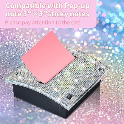 Rhinestone Self Sticky Note Holder Post it Note Dispenser Pop-Up Sticky Notes Dispenser 4 x 4 Inches Post it Dispenser for Desk Office Stationery (AB Bling)