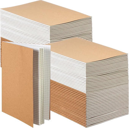 Mimorou 100 Pcs Kraft Notebook Journals 5.5 Inch x 8.3 Inch A5 Journal Softcover Notebooks Bulk for Kids Student Writing Sketch Office Notepad with 60 Pages 33 Sheets (Brown, Grid)