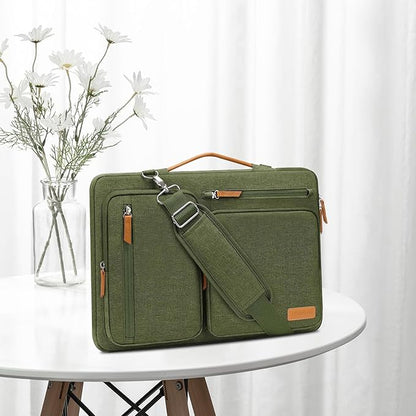 MOSISO 360 Protective Laptop Shoulder Bag,15 inch Computer Bag Compatible with MacBook Air M4 M3 M2/Pro A1990 A1707, Dell XPS Plus,Side Open Messenger Bag with 4 Zipper Pockets&Handle, Olive Green