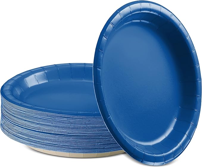 Disposable Paper Plates Royal Blue, 6 3/4 Inches Paper Dessert Plates, Strong and Sturdy Disposable Plates for Party, Dinner, Holiday, Picnic, or Travel Party Plates, Pack of 50