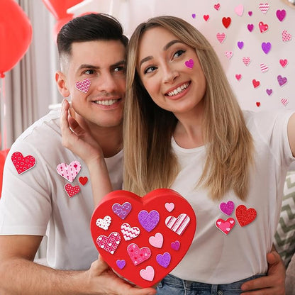 300 PCS Valentines Stickers, Self-Adhesive Foam Heart Stickers, 4 Color Glitter Hearts for Valentines Crafts, Polka Dots Stripe Valentine's Decor, DIY Supplies for Scrapbooking Card Making